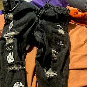 Black Biker Patched Jeans